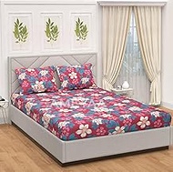 AMEYAA Cotton Feel All Around Elastic Fitted Glace Printed Queen Size Double Bed Bedsheet with 2 Lar