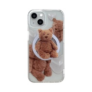 Jellycat Toys Teddy Bear Magnetic Attraction Bracket Hard Acrylic Shockproof Phone Case For IPhone 11 12 13 14 15 Pro Max Back Cover