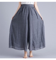 TTYYCotton Linen Loose Wide Leg Long Pants Culottes Elastic Waist Long Skirts Women Seluar Muslimah PalazzoFree shipping for coupons