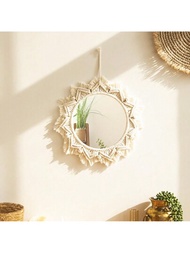 1入手工編織夢幻向日葵造型掛鏡,適用於臥室和浴室裝飾