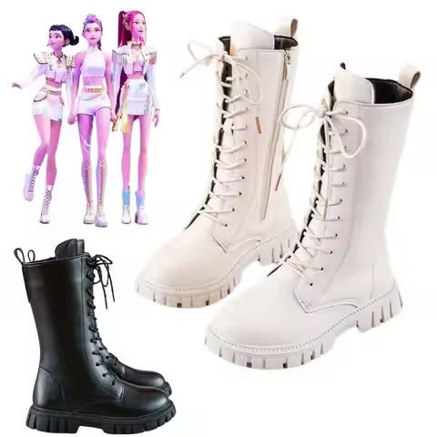 Kids Girls Kpop Demon Hunters Rumi Zoey Mira Cosplay Boots Shoes Child Leather Shoes Roleplay Hallow