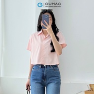 [MUA 2 GIẢM 20K] Áo sơ mi sọc nữ form lửng màu hồng - xanh dương thời trang Gmorning - GUMAC YAF0404