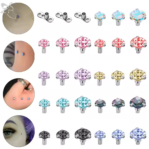 ZS 1PC CZ Crystal Dermal Anchor Surface Piercings Stainless Steel Micro Dermal Piercing for Women Sk