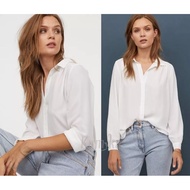 KEMEJA Long Sleeve Blouse White Cream Long Sleeve Shirt (HMK347))