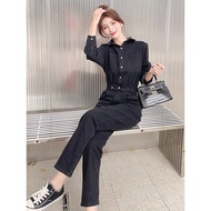 (SG Seller) Denim Jumpsuit Suit Women Spring Summer Autumn High Waist Black Fashionable Korean Version Fashion