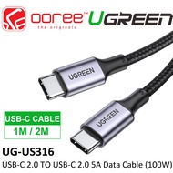 UGREEN US316 TYPE-C USB-C 2.0 TO USB-C 5A CHARGING USB CABLE (100W) WITH 480MBPS TRANSFER SPEED - 1 METER / 2 METER