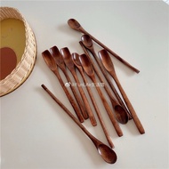 Ins Fruit Tea Brew Coffee Spoon Log Solid Wood Stirring Rod Extended Long Handle Milk Tea Handy Tool