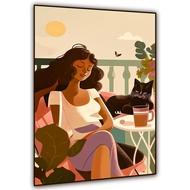 Boho Girl Wall Art Retro Summer Ease Sunset Wall Art Maximalist Decor Balcony At Ease Decor Black Ca