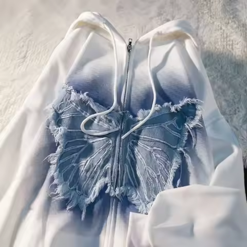 New American Street BF Wind Butterfly Hooded Sweater Female Y2k Hooded Zipper Fashion Brand Loose Ca