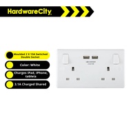 British General (BG) Moulded 2 X 13A Switched Double Socket With USB Charger 3.1A