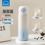 กระติกน้ำสแตนเลส LocknLock ขนาด 480 มล ฝาปิดสองชั้น สำหรับนักเรียนไปโรงเรียน รุ่นใหม่พิเศษ ปี 2025 แ