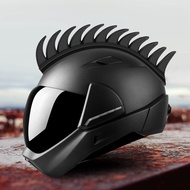Reflective Motorcycle Helmet Mohawk Spikes Rubber with Red Helmet Decals(Helmet Not Included)