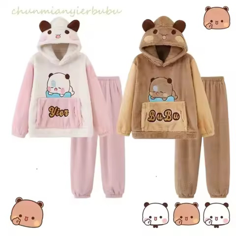 Kawaii Panda Bubu And Yier Pajamas Autumn And Winter Pajamas Cartoon Panda Bubu And Dudu Coral Fleec