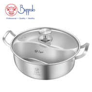 BUFFALO - 牛頭牌 Pro Cook 304不銹鋼一體成型火鍋鴛鴦鍋連玻璃蓋 30cm / 5L (20330C)