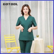 【GOTOOL】❀ baju scrub medical Nurse wear long-sleeved split winter suit oralnursing dark blue collar dental work clothes beauty salon nursing