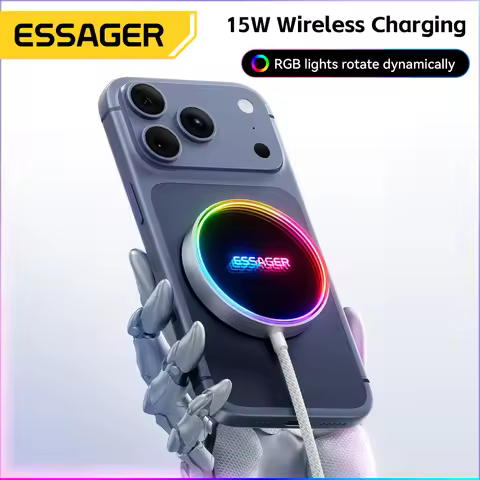 ESSAGER Magnetic Wireless Charger, RGB Fast Charging, Phone Charger for iPhone17 16, 15, 14, 13 Pro,