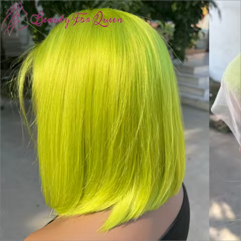 Bright Mint Green Straight Short Bob Transparent 13x4 Lace Frontal Wigs Colored Brazilian Human Hair