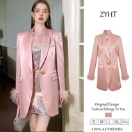 Zyht Áo khoác nữ áo Blazer Nữ Blazer Hồng Blazer satin Blazer Áo khoác dạng vét Dài Tay Phong Cách B