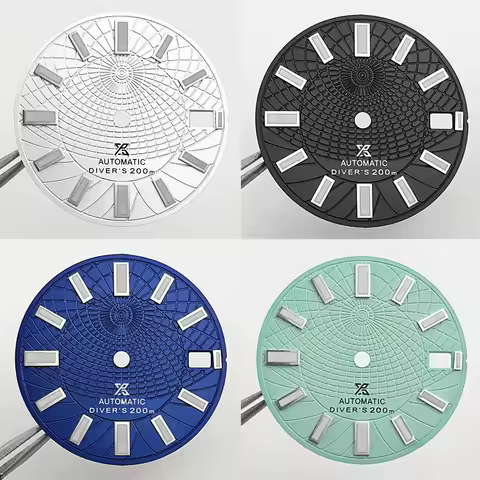 28.5mm Black Blue Green Watch Dial Green Luminous for NH35/NH35A/4R/7S Movement Watch Faces Replacem