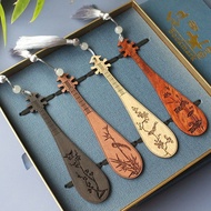 Sandalwood Pipa Bookmark, Redwood Flower and Bird Straw Guqin Color Book Bookmark Mahogany Creative 