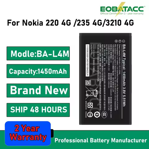 2026 Years EOBATACC 100% New BA-L4M Battery For NOkia 220 4G /235 4G /3210 4G 1450mAh Batteries+Free