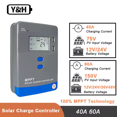 Y&H MPPT Solar Charge Controller 40A 60A LCD Display 12V/24V36V/48V Battery Regulator For AGM, Gel,