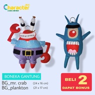 Boneka gantung karakter Mr. crab / Plankton kain flanel + BONUS