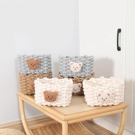 SME ตะกร้าผ้าคอตตอนสานทำด้วยมือตะกร้าเก็บของกระจุกกระจิกลายการ์ตูนสัตว์หมีน้อยของเล่นเด็กเครื่องสำอา