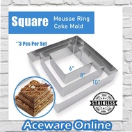 3PCS SQUARE SHAPE STAINLESS STEEL MOLD SET 6 8 10 INCH FOR CAKE BAKING TOOLS MOUSSE RING CAKE CUTTER
