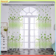 {Newcat}  1 Sheet Window Gauze Rod Pocket Design Pastoral Translucent Beautiful Printing Sheer Curtain Home Decoration