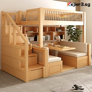 Kejier3.sg Solid Wood Bunk Bed Double Layer Bed Integrated Desk Above And Below Staggered Loft Bed