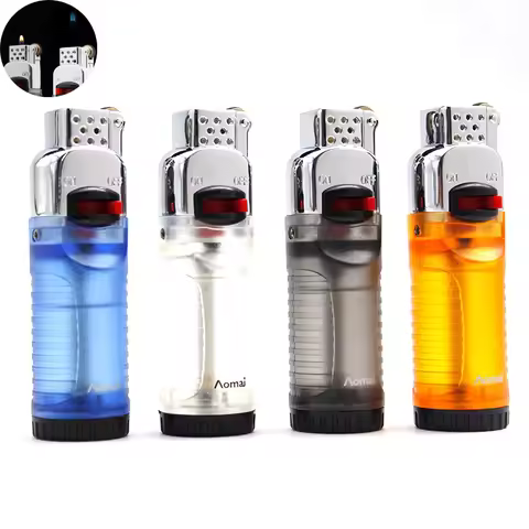 Butane Gas Lighter With Fire Lock Inflatable Ghost Flame Funny Lighters Gringding Wheel Flint Cigare