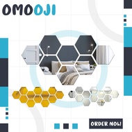 Omooji - Hexagonal Glass Mirror Decoration Wall Decoration Hexagon Glass Sticker R215 R952