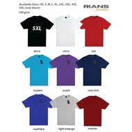 Rians Premium Tee Plus Size 100% Cotton Plain T-shirt 190 GSM