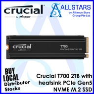 Crucial T700 2TB PCIe Gen5 NVMe M.2 SSD with heatsink (CT2000T700SSD5)(Read up to 12,400MB/s / Write