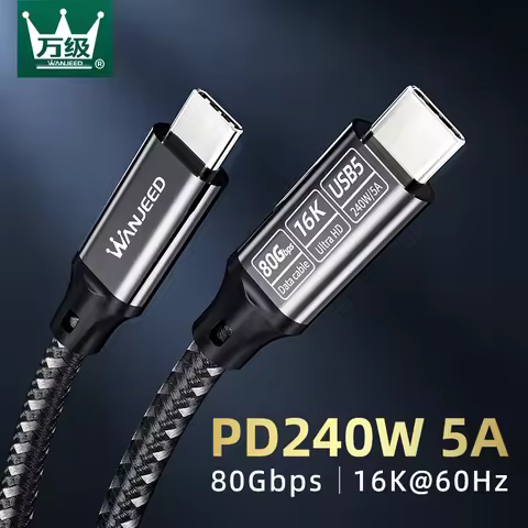 WANJEED USB5 usb c to type c cable,240W 5A fast charging,80Gbps HighSpeed Data Transfer,16K@60Hz vid