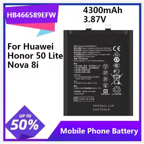 HB466589EFW Replacement Battery for Huawei Honor 50 Lite Nova 8i NEN-LX1 NTN-LX1 Phone Battery 4300m