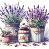 TEMU Lavender Flower Pot Frameless Diy Painting Kit, Halloween 5d Mosaic Round Lab-grown Diamonds Cr