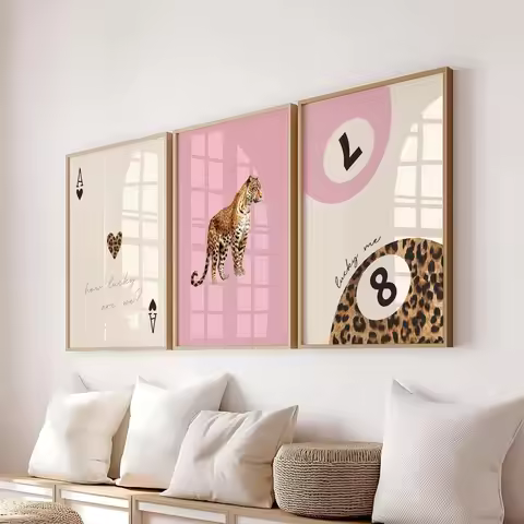 Pink Leopard Cheetah Animal Canvas How Lucky Are We Lucky 8 Ball Cheetah Posters for Modern Living R