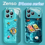 Zenso Cute Cartoon Cat and Mouse Sponge Liquid Glass Case for iPhone 11-17 Pro Max, Shockproof