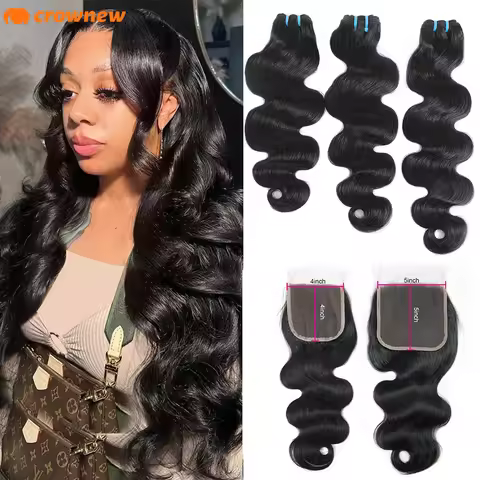 18A Raw Super Double Drawn Body Wave Bundles With 2x6/4x4 /5x5/13x4 HD Lace Closure 100% Virgin Huma