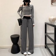 seluar track perempuan track pants seluar track Striped Wide-Leg Fleece Pants - Women's Casual Wear