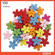 [EY] 100Pcs Mixed Color Flower 2 Holes Wooden Sewing Craft Scrapbooking DIY Buttons