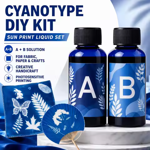 100/200ml Cyanotype Liquid DIY Kit Fabric Printmaking Textile Linen Fabric Wood Making Liquid Sponge