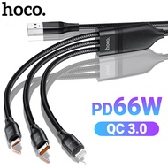 HOCO สายชาร์จเร็ว U104 3 In 1สายชาร์จเร็ว66W PD QC3.0 USB C สำหรับ IP 1213 Pro Max Vivo X60 Oppo Sam