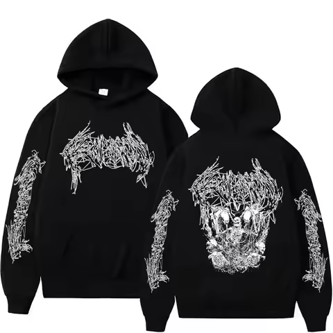 Rapper Ken Carson Hip Hop Oversized Hoodie Death Mosh A Great Chaos Skeleton Graphic Hoodies Men Wom