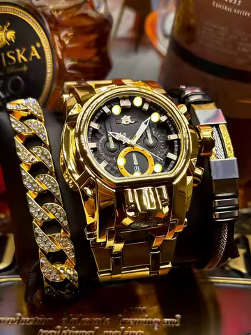Clown Series Guide Ball Punk Quirky Men's Personality Watch, Fashionable Youth Popular Gold Steel Lu