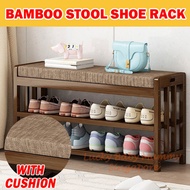 【Sponge Cushion Bamboo Shoe Rack Bench】Convenient Seat Wearing Taking off Shoes Strong Organize