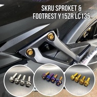 SKRU FOOTREST & SPROKET YAMAHA LC135 Y15ZR Y16 ORIGINAL HENG SKRU FOOTREST STAN GOLD TITANIUM CHROME