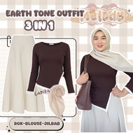 Earth Tone Outfit 3 in 1 (Blouse, Skirt, Hijab) Simple Trendy Women's Suit -GNK025